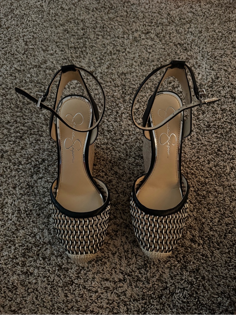 Jessica Simpson Black and Natural Woven Wedge Sandals - Picture 5 of 5